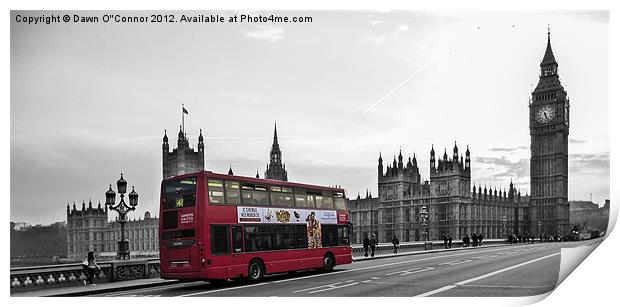 Red London Bus at Westminster Print by Dawn O'Connor