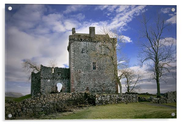 Balvaird Castle colour Acrylic by Kevin Dobie