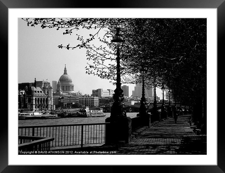 St Pauls Cathedral by the Thames Framed Mounted Print by David Atkinson