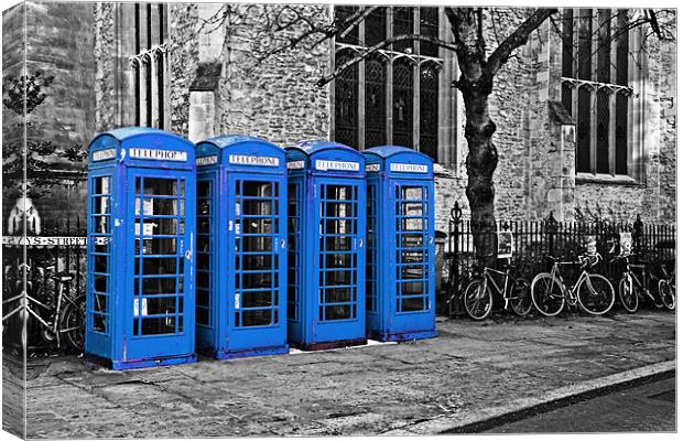 Blue Phone Boxes Canvas Print by Paul Macro