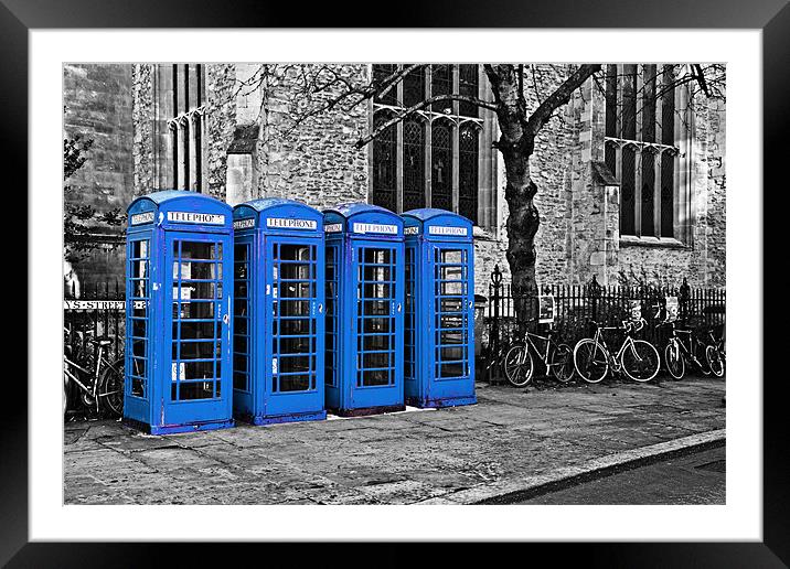 Blue Phone Boxes Framed Mounted Print by Paul Macro