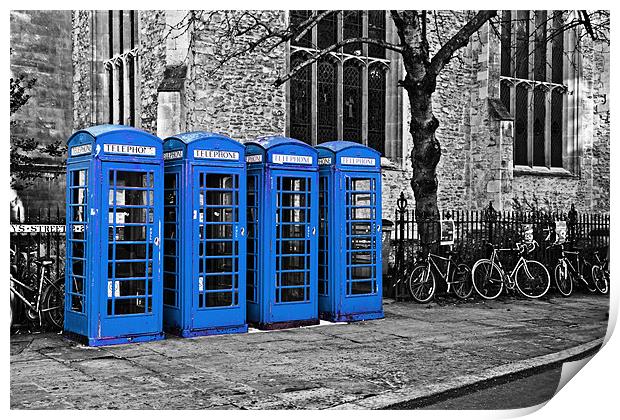 Blue Phone Boxes Print by Paul Macro