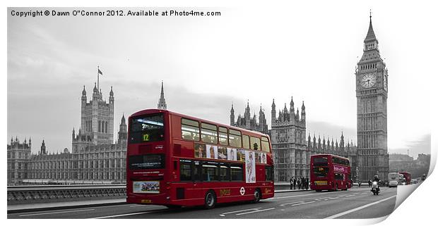 Red London Buses at Westminster Print by Dawn O'Connor