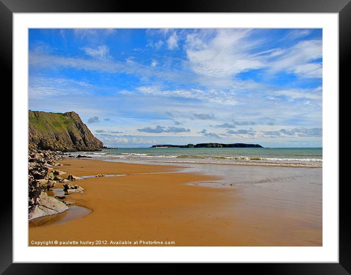 Lydstep Beach.Caldey Island. Framed Mounted Print by paulette hurley