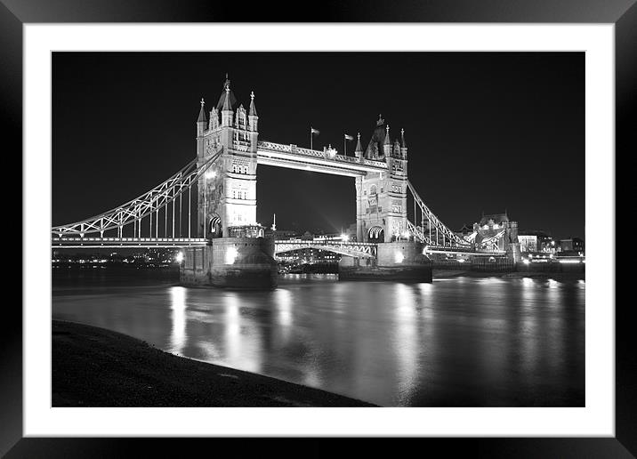 Tower Bridge Night bw Framed Mounted Print by David French
