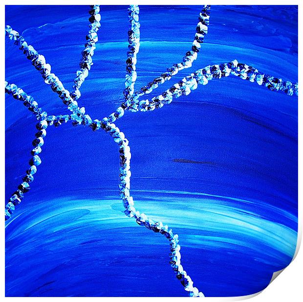 Blue abstract painted tree Print by Charlotte Anderson