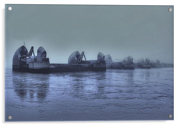 Thames barrier in the fog Acrylic by Sara Messenger