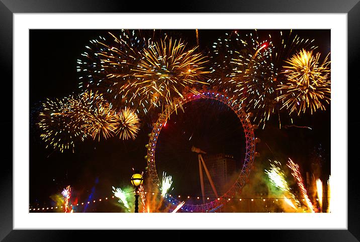 LONDON EYE FIREWORKS Framed Mounted Print by Clive Eariss