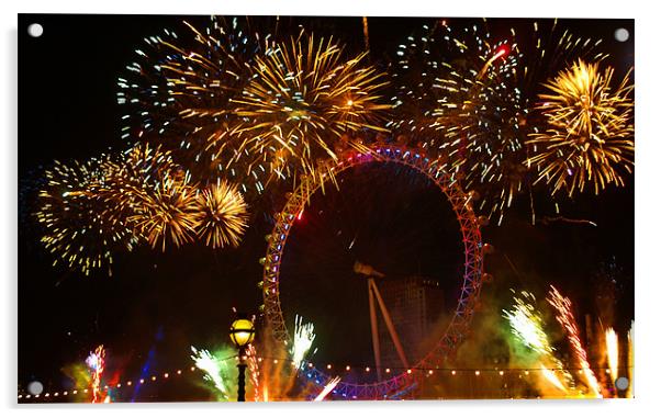 LONDON EYE FIREWORKS Acrylic by Clive Eariss