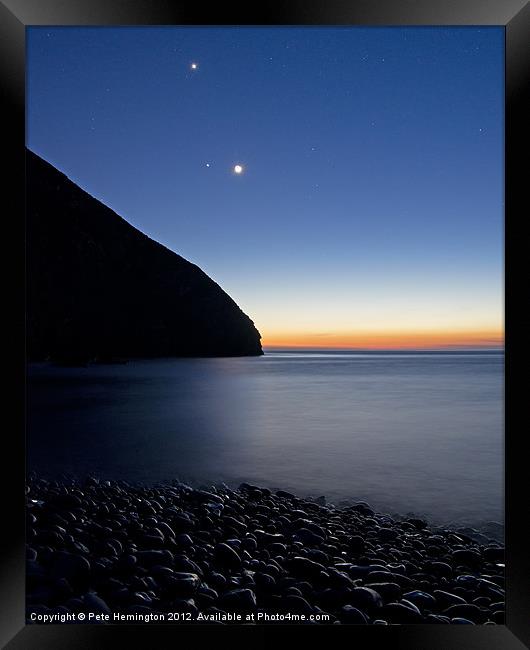 Moon and stars at Heddons Mouth Framed Print by Pete Hemington