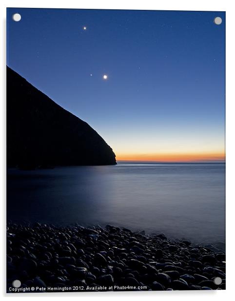 Moon and stars at Heddons Mouth Acrylic by Pete Hemington