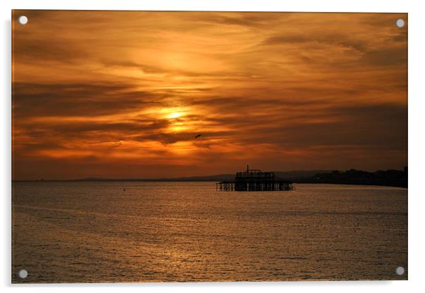 sunset brighton old pier Acrylic by Jolanta  Raczynska