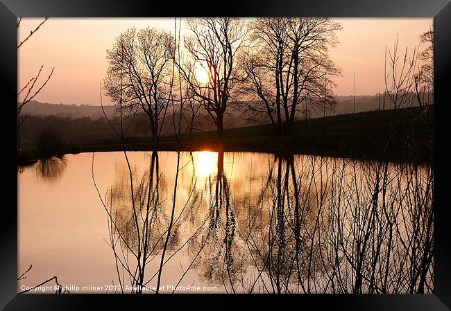 Sunset And Still Water Framed Print by philip milner