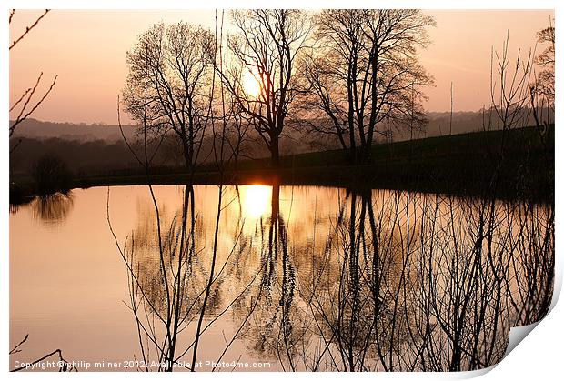 Sunset And Still Water Print by philip milner