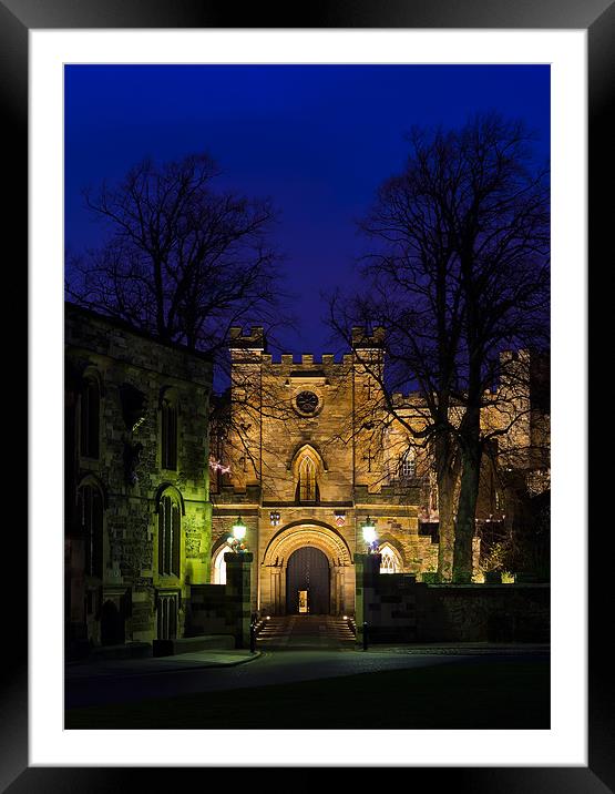 Durham castle Gate at night. Framed Mounted Print by Kevin Tate