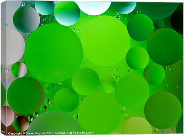 Green oil and water circles Canvas Print by Steve Hughes