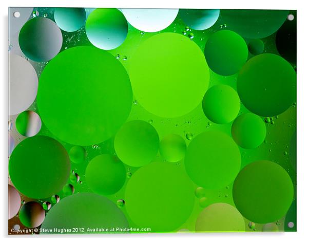Green oil and water circles Acrylic by Steve Hughes