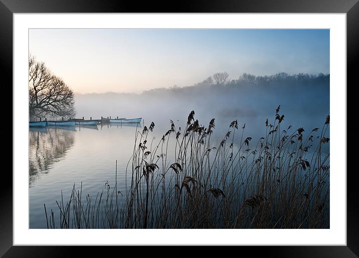 Reeds and boats at The Eels Foot Framed Mounted Print by Stephen Mole
