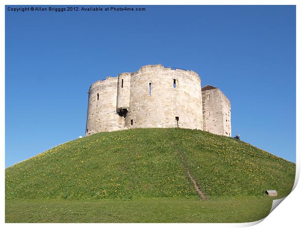 Cliffords Tower York with blue sky Print by Allan Briggs