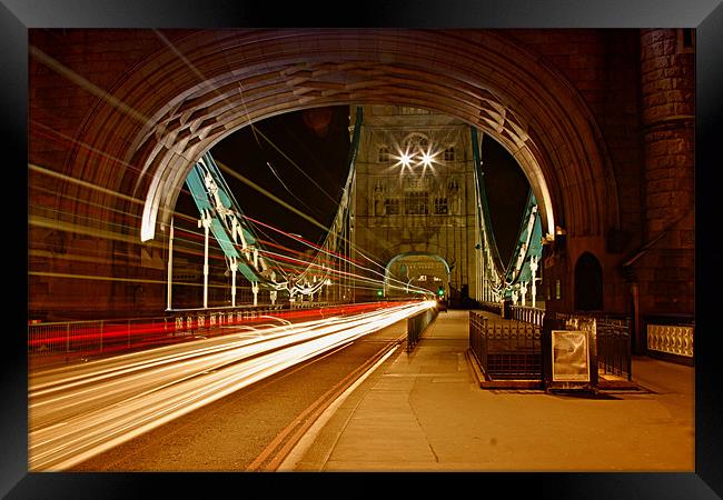 Tower Bridge Light Trails Framed Print by peter tachauer