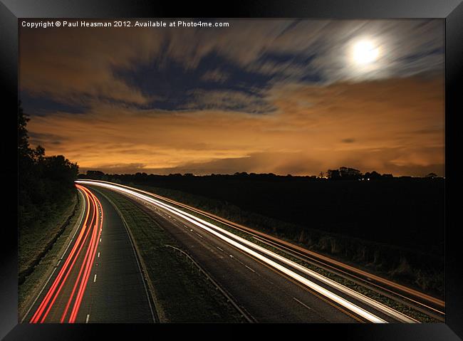 Motorway light trails Framed Print by P H