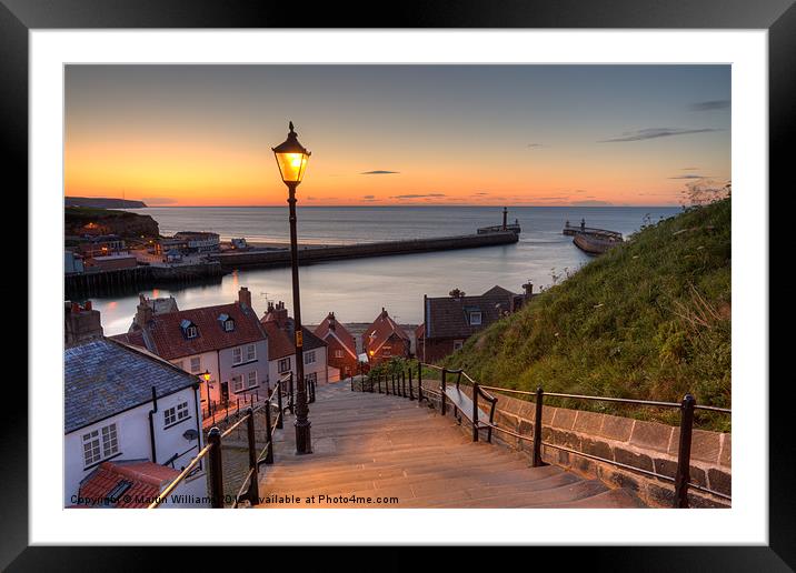 Whitby Steps - Orange Glow Landscape Framed Mounted Print by Martin Williams