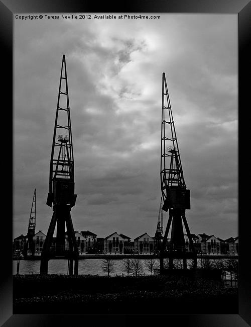 Cranes at London Docklands Framed Print by Teresa Neville
