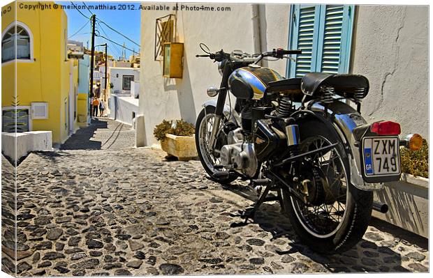 royal enfield in greece Canvas Print by meirion matthias