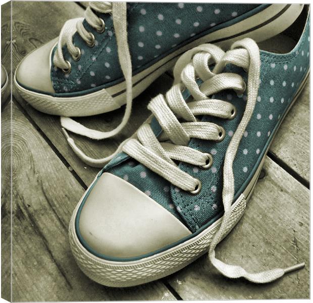 polka dot sneakers (vintage blue) Canvas Print by Heather Newton
