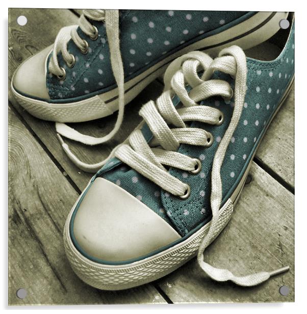 polka dot sneakers (vintage blue) Acrylic by Heather Newton