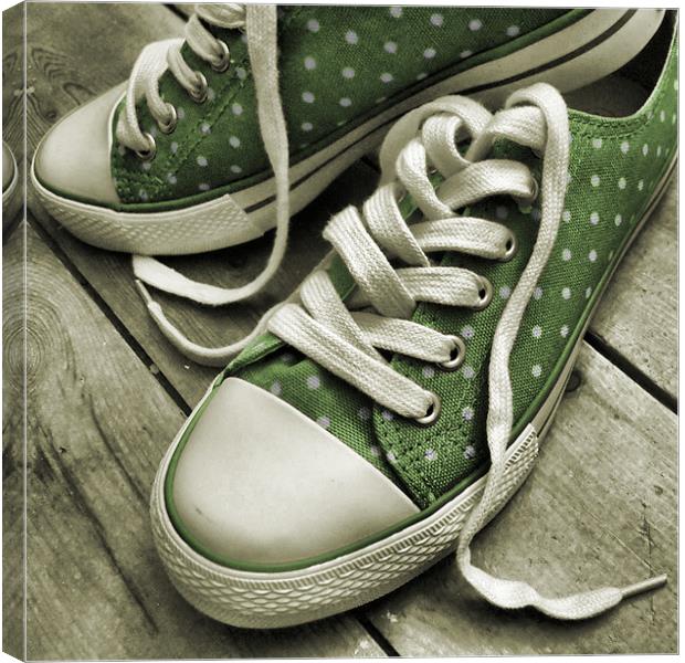 polka dot sneakers (vintage green) Canvas Print by Heather Newton