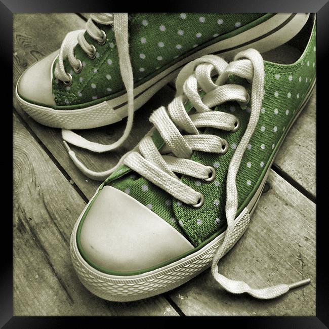 polka dot sneakers (vintage green) Framed Print by Heather Newton
