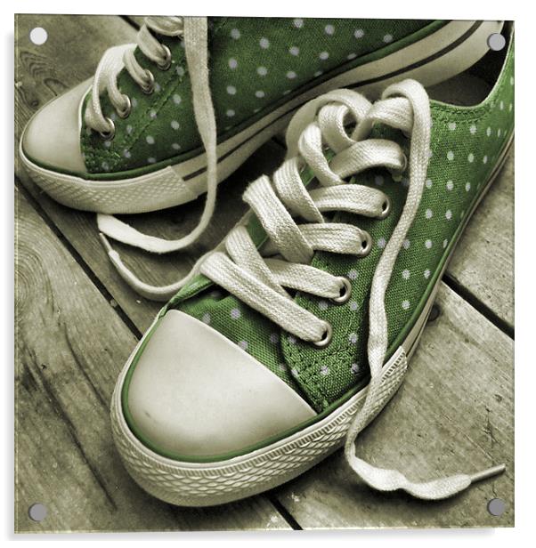 polka dot sneakers (vintage green) Acrylic by Heather Newton