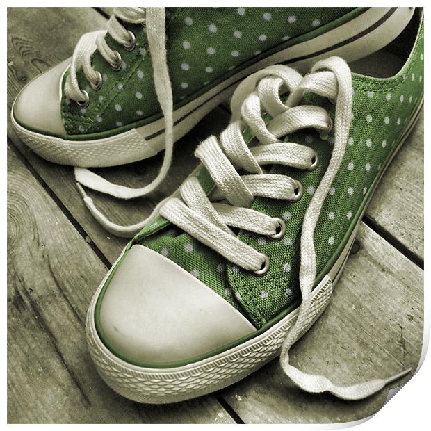 polka dot sneakers (vintage green) Print by Heather Newton