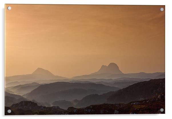 Suilven and Canisp Misty Sunrise Scotland Acrylic by Derek Beattie