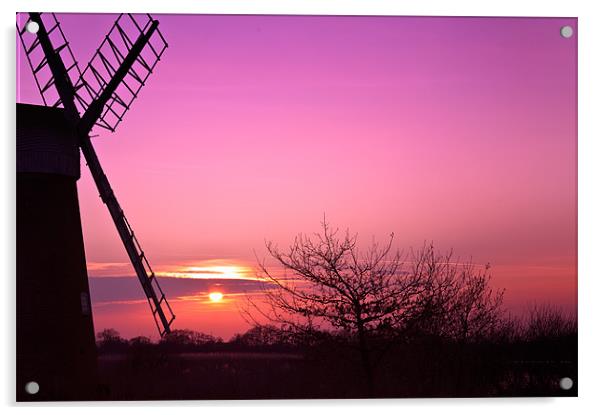 Sunset over Turf Fen Acrylic by Stephen Mole