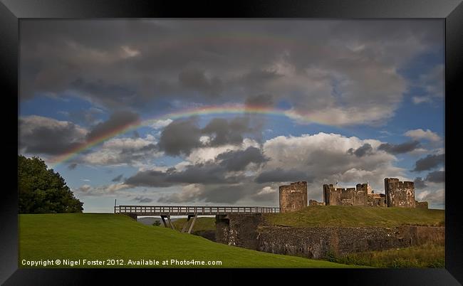 Caerphilly Castle Rainbow Framed Print by Creative Photography Wales