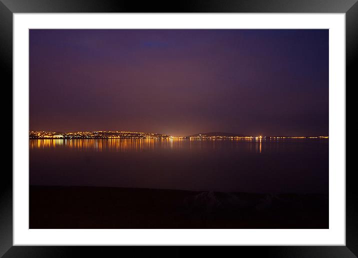 Swansea Bay by Night Framed Mounted Print by Julie Hoddinott