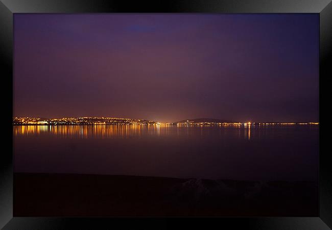 Swansea Bay by Night Framed Print by Julie Hoddinott