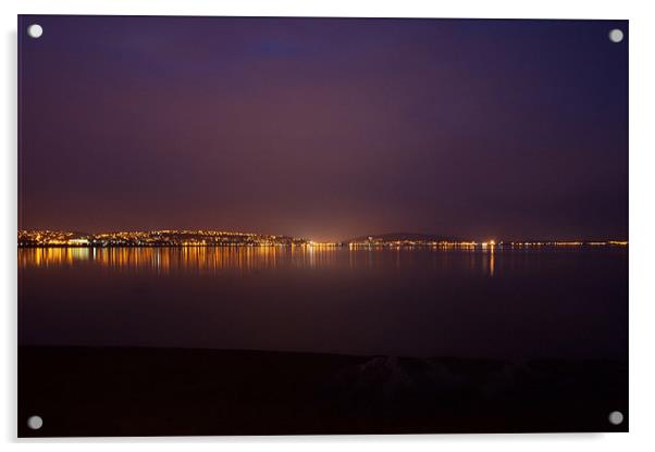 Swansea Bay by Night Acrylic by Julie Hoddinott
