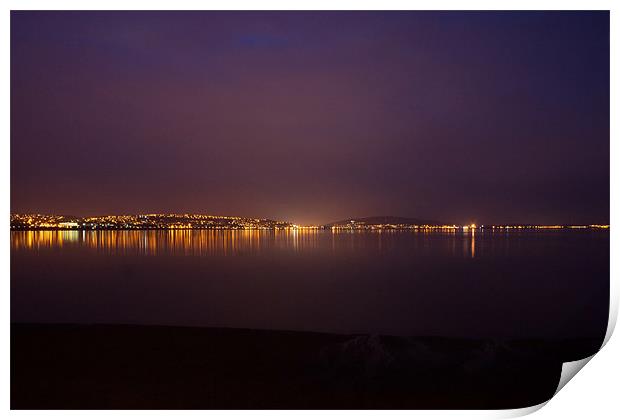 Swansea Bay by Night Print by Julie Hoddinott