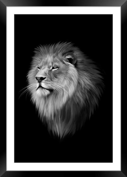 Aslan in Black and White Framed Mounted Print by Julie Hoddinott