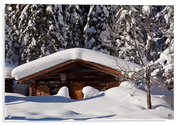Snowy Hut Acrylic by Thomas Schaeffer