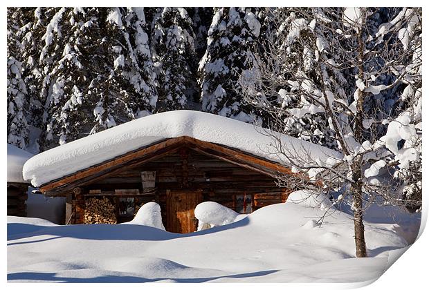 Snowy Hut Print by Thomas Schaeffer