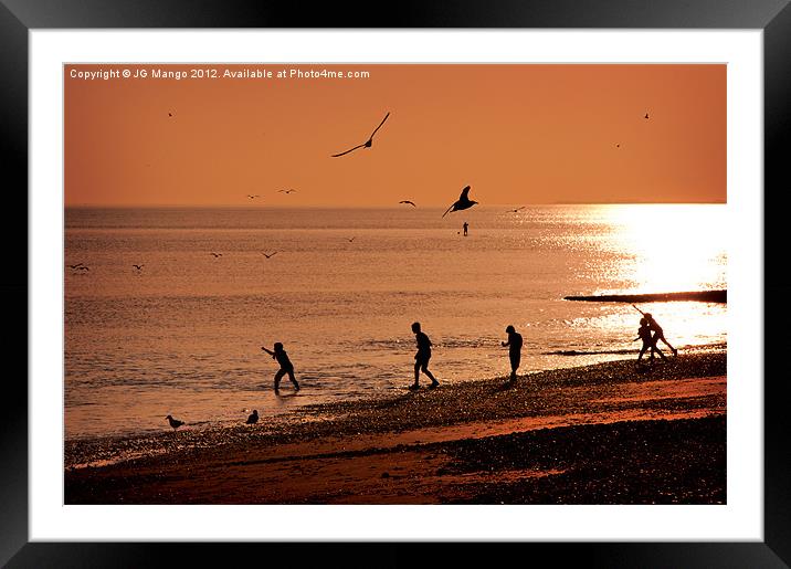 Boys Playing in Sunset Framed Mounted Print by JG Mango