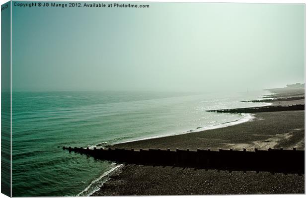Eastbourne Groynes in Sea Mist Canvas Print by JG Mango