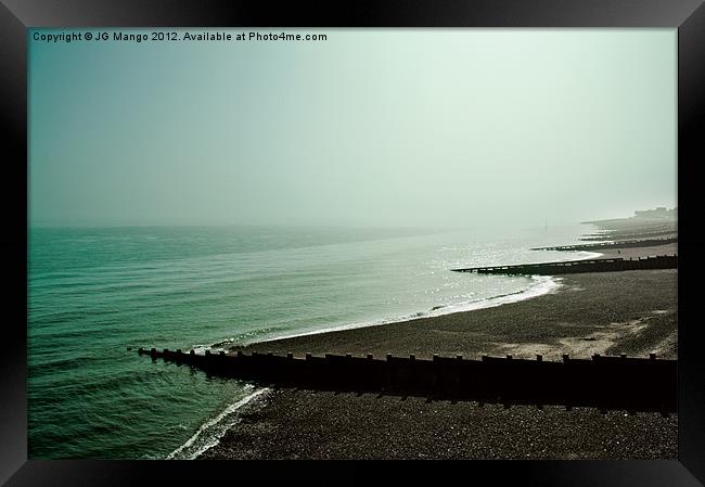 Eastbourne Groynes in Sea Mist Framed Print by JG Mango