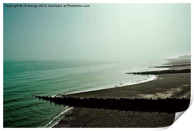 Eastbourne Groynes in Sea Mist Print by JG Mango