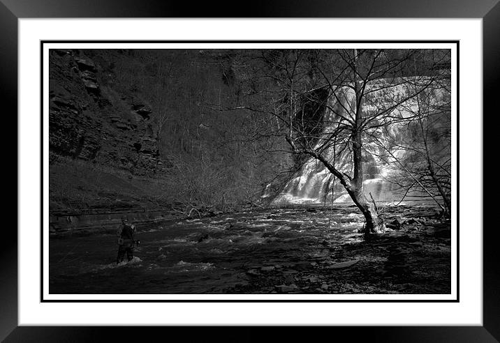A spot of fishing at Ithaca Falls, New York Framed Mounted Print by pauline morris
