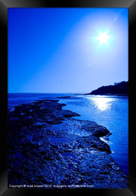 Lyme Regis beach in blue. Framed Print by mark blower